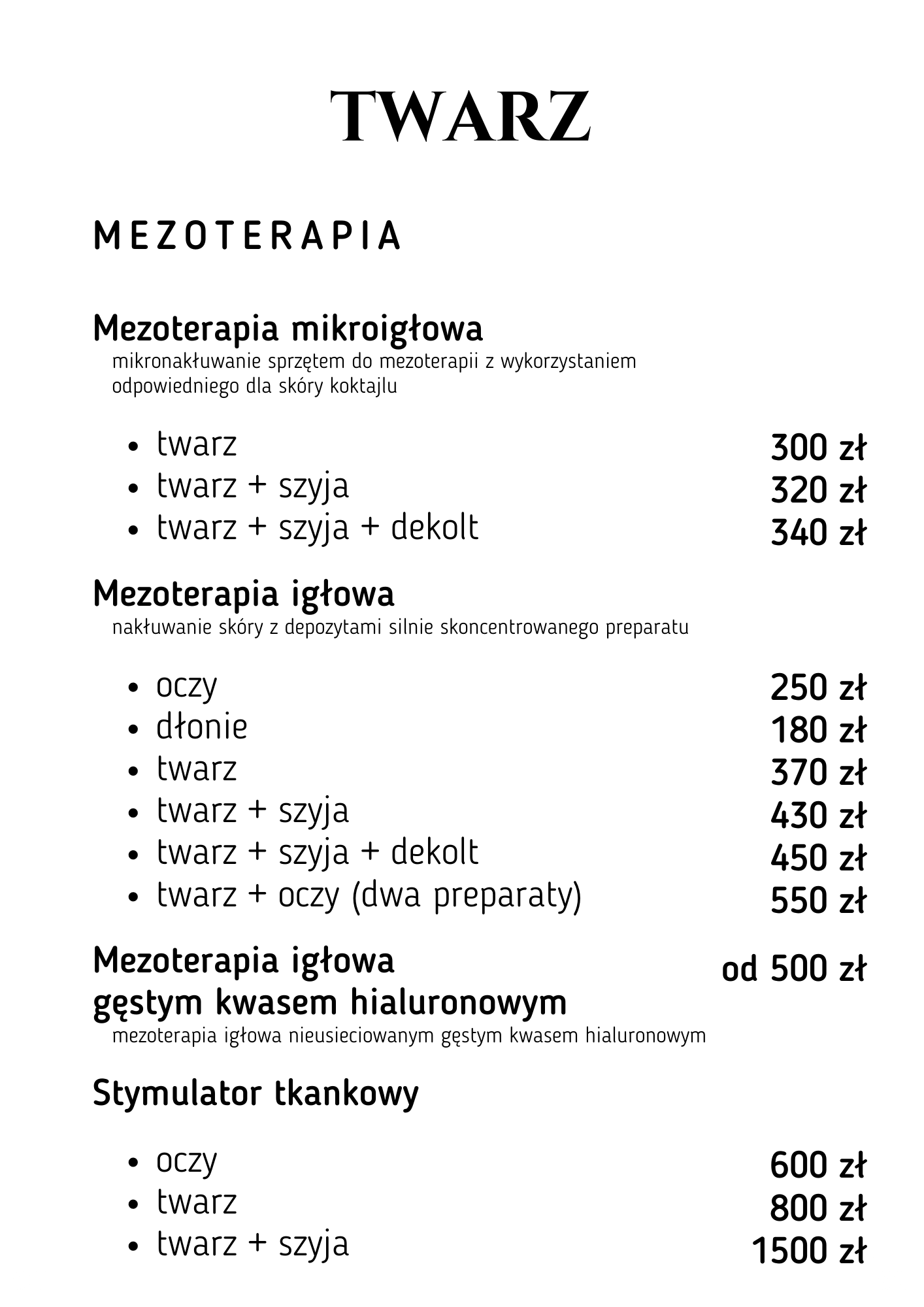 SKIN CENTER » Cennik